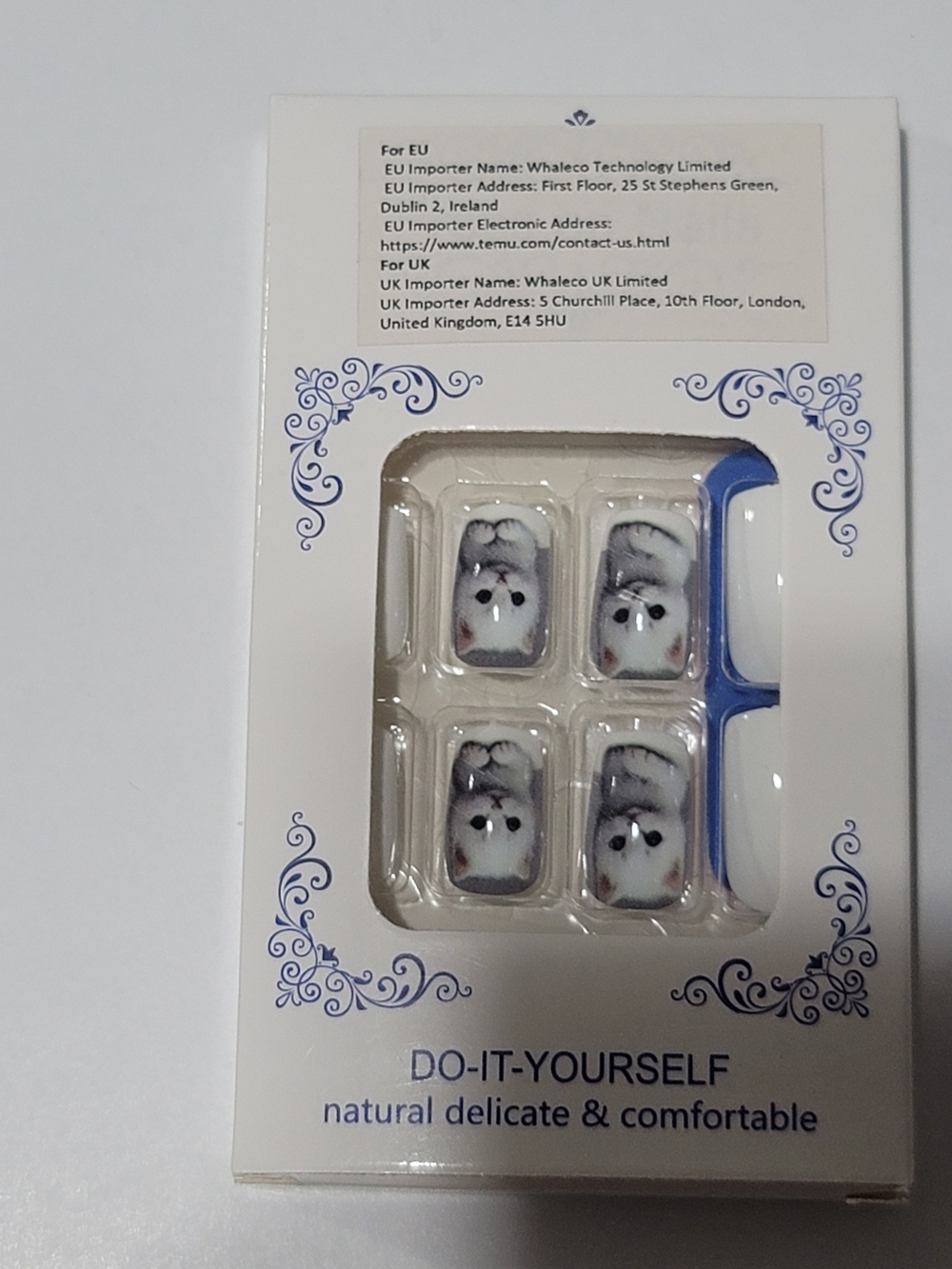 ❤️🔥6/$15❤️🔥Press On Nails - White & Gray Cat Design